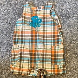 Carter's Multicolor Plaid Romper with Octopus Patch